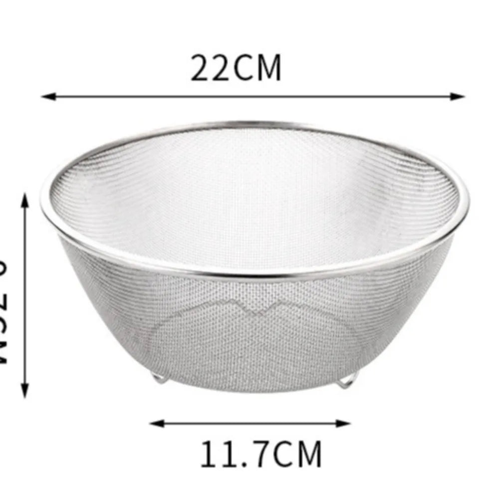 Stainless Steel Mesh Sieve Draining Basket Household Kitchen for Washing Rice Vegetables Fruits Multi Function Easy Clean