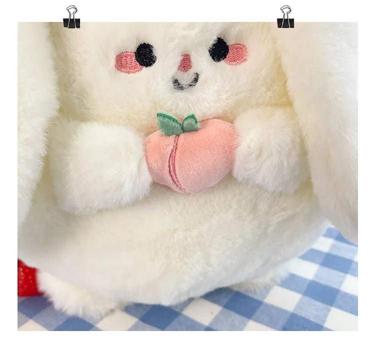 New Rabbit Kitten Plush Toy Backpack Stuffed Animal Rabbit Hold Peach Cat Hold Avocado Portable Shoulder Bag Girl Birthday Gifts