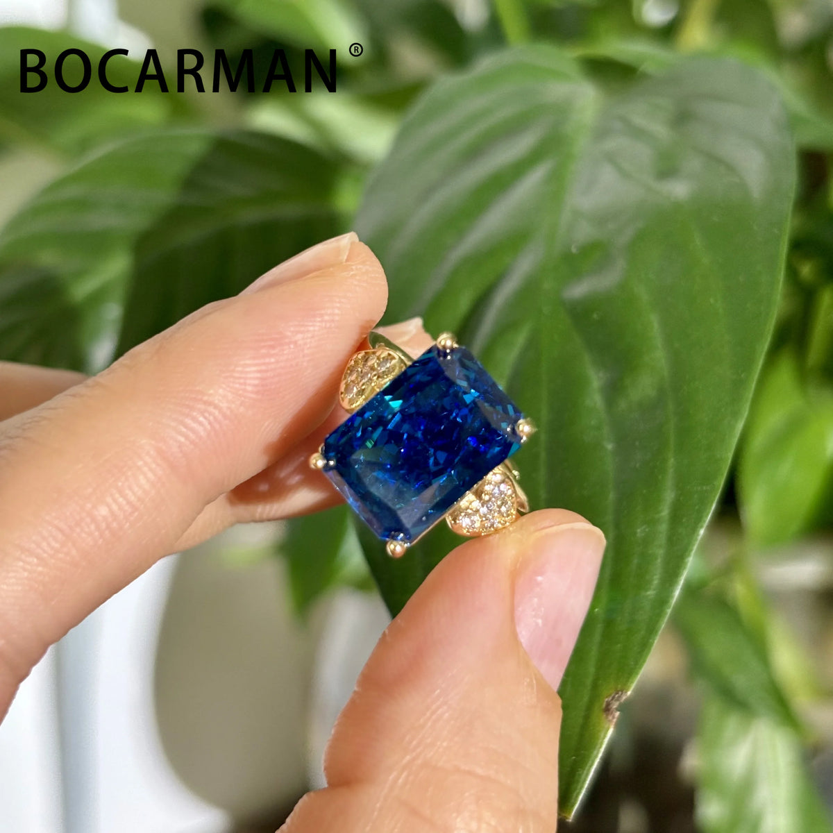 Bocarman Rectangular Ice Cut Mint Green Cubic Zirconia Copper Ring For Women Vintage Engagement Wedding Adjustable Jewelry