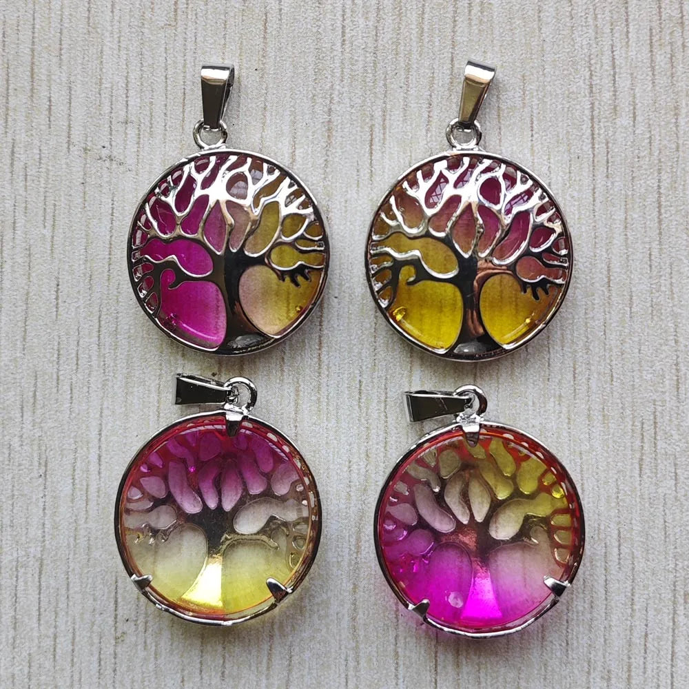 Wholesale 12pcs/lot Fashion Natural Stone Alloy Tree of Life Mix Pendants for Necklaces Jewelry Accessories Making Fast Shipping