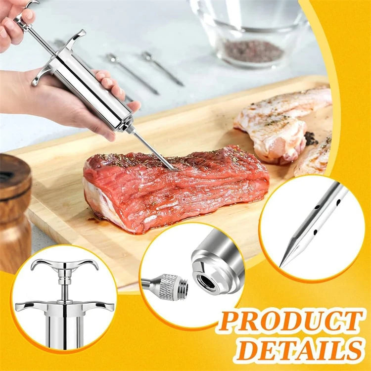 LMETJMA 2 oz Meat Injector Syringe Kit with 3 Marinade Needles Stainless Steel Meat Injector For BBQ Grill Smoker Beef JT334