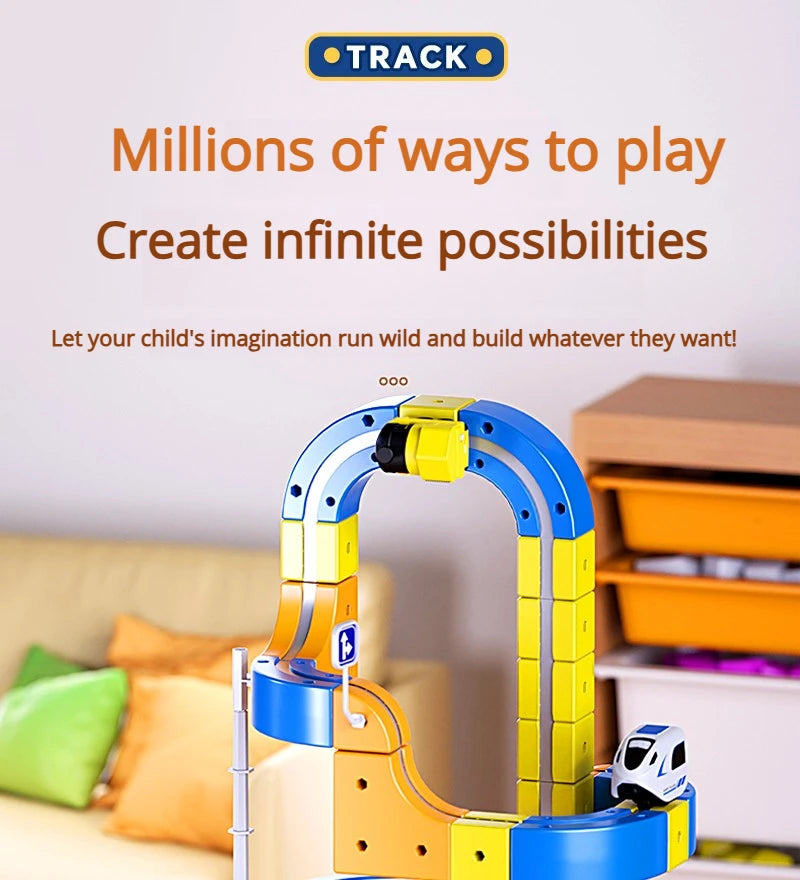 DIY Electric Magnetic Track Set With High-Speed Rail Vehicles STEM Building Game Puzzle Cube Toy for Children Gift(1-100+pieces)