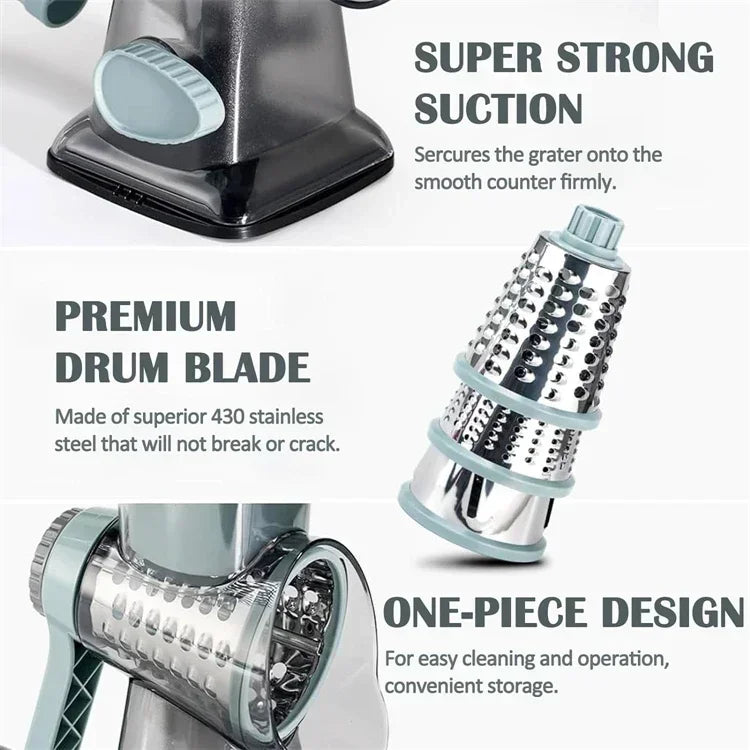 2026 New 3-in-1 Rotary Cheese Grater Multifunctional Manual Veg Slicer Nut Grinder Kitchen Essential Tool