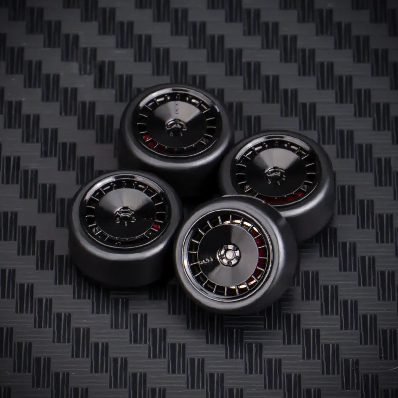 1/64 Car Model Bearing Wheels 9.8mm 10.8mm Rubber Tires W Brake Disc Caliper Axles Modify Spare Parts for 1:64 Cars