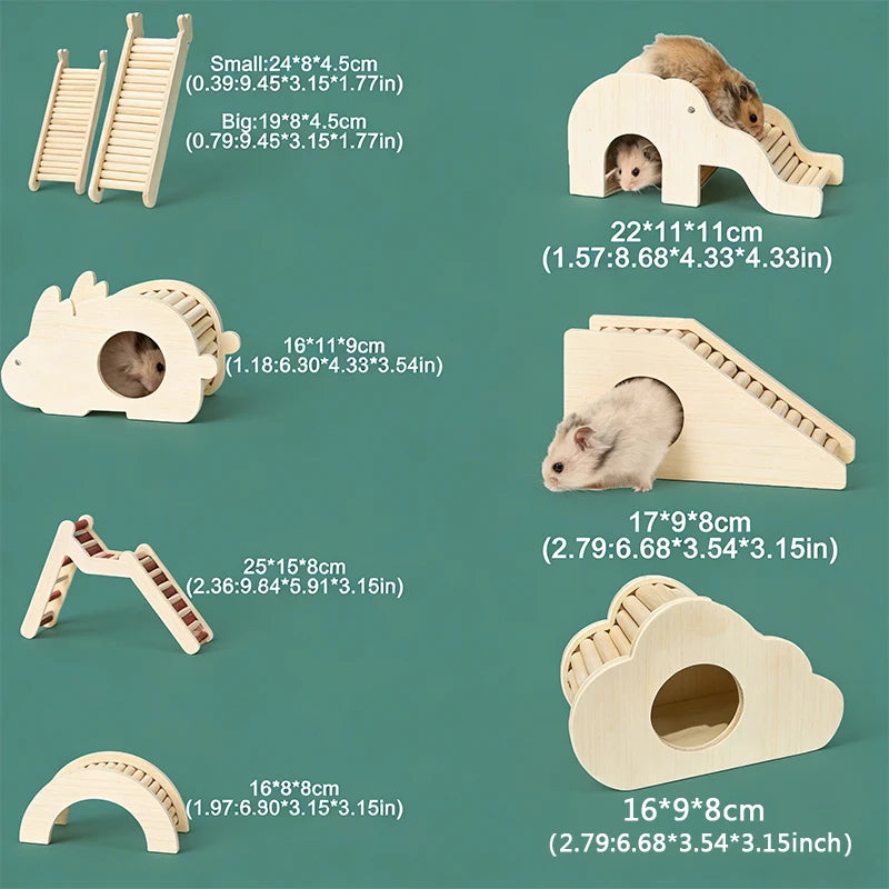 Unpainted Wooden Guinea Pig Hideout Climb House - Hamster Cage Decor Play Tunnel Small Animal Chew Toy Pet Habitat Accessories