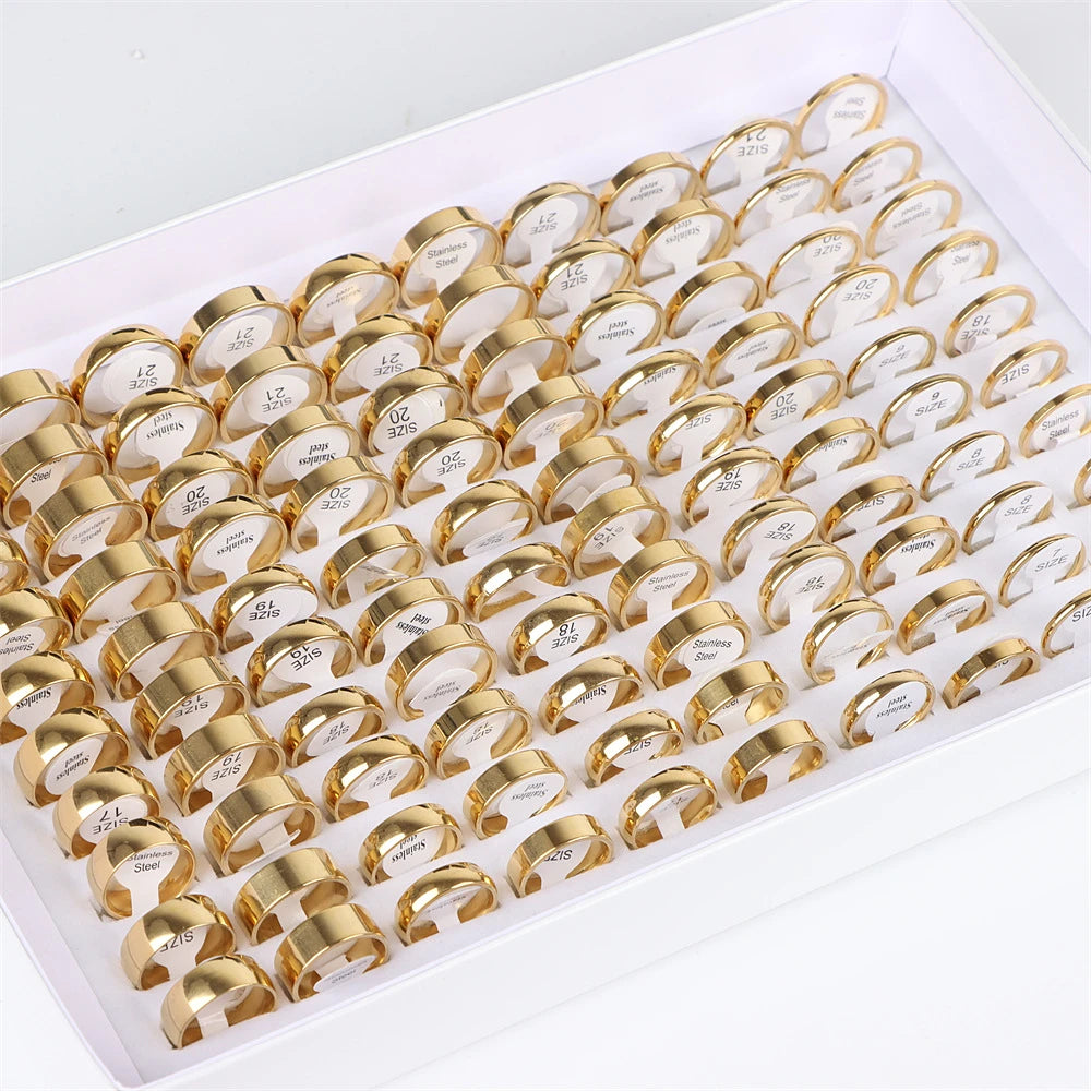 100Pcs/lot Fashion Smooth Stainless Steel Rings For Women Men Width 2-8mm Simple Lovers Jewelry Party