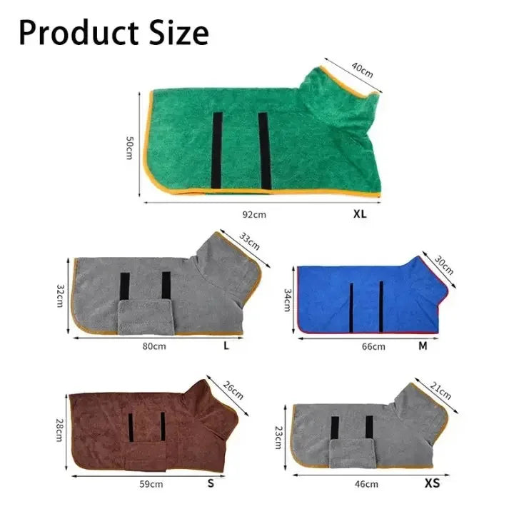 Fast Drying Dog Bathrobe, Microfiber Absorbent Soft Pet Bath Towel Grooming Coat for All Sizes
