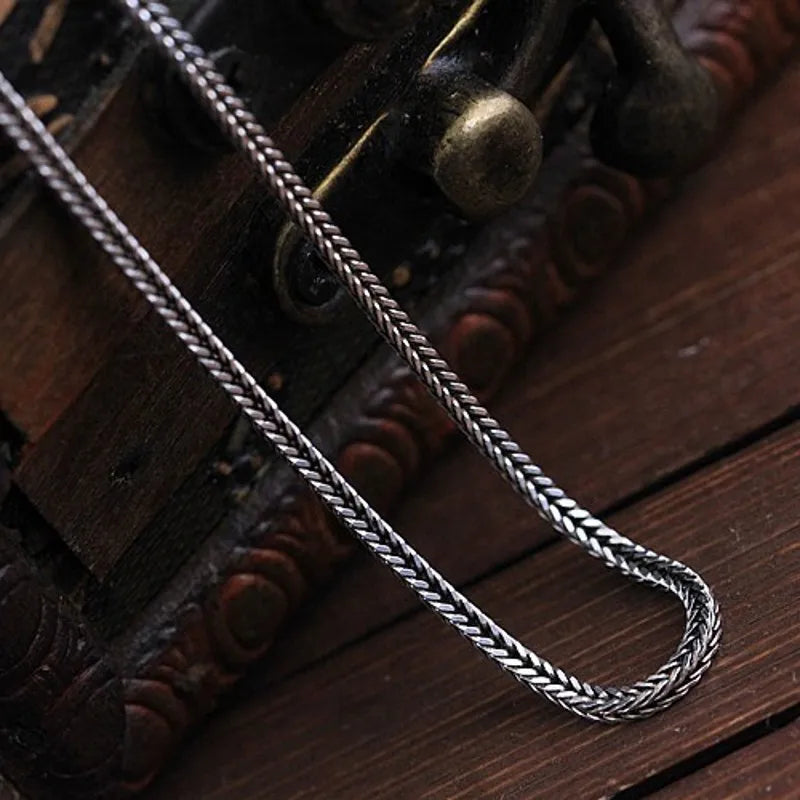 Pure Silver Jewelry Wholesale S925 Pure Silver Fox Tail Sweater Chain For Men And Women Vintage Style Thick Chain 3.0mm Necklace