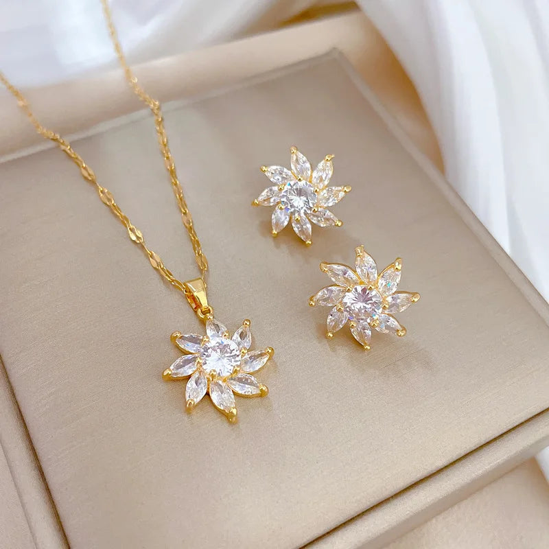 Stainless Steel Austrian Crystal Enamel Square Pendant Jewelry Sets Women African Costume Jewelry Maxi Necklace Earring Set