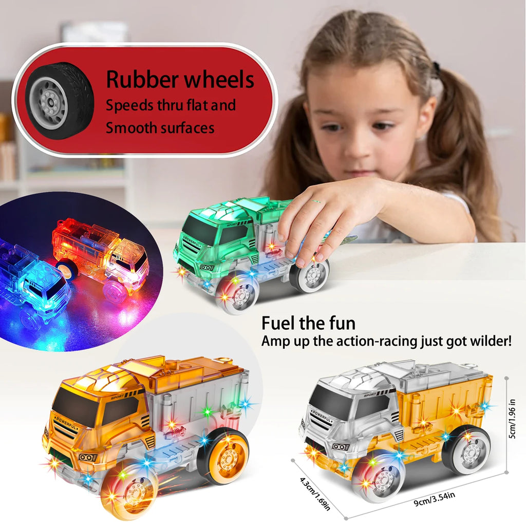 Tracks Cars Compatible Glow in the Dark LED Flashing Light Toy Cars Set for Most Race Tracks - Light up Cars for Kids
