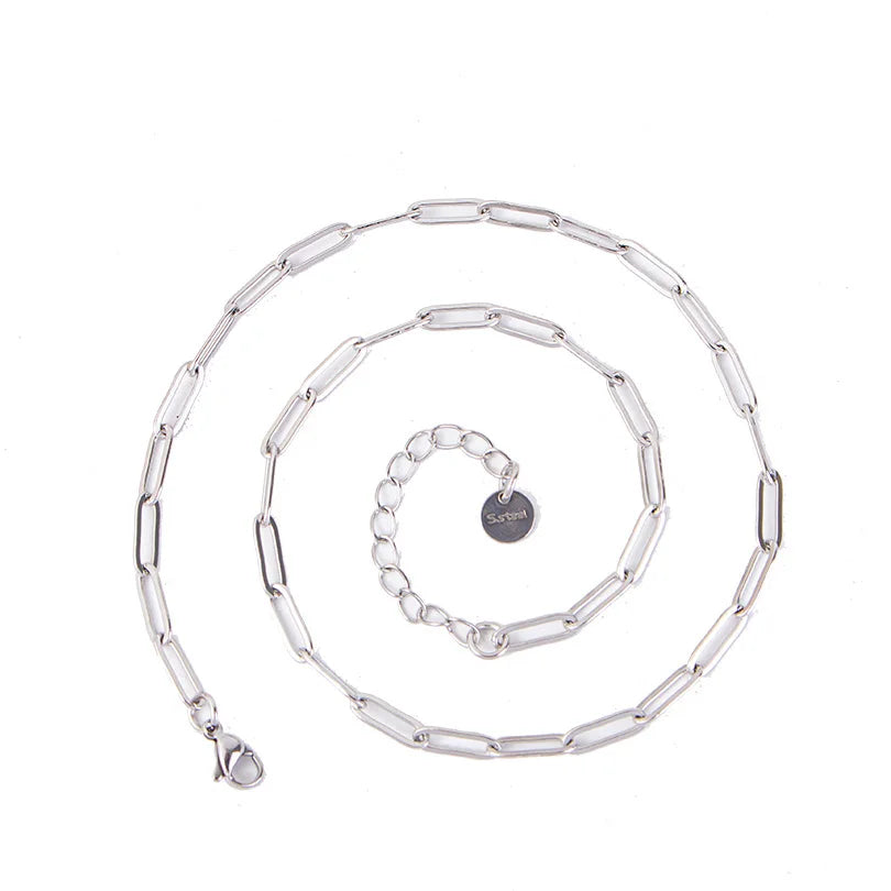 Length 40/45/50/60/70cm Geometric Hollow Stainless Steel Paperclip Chain Necklaces For Women Men Accessories Fashion DIY Jewelry