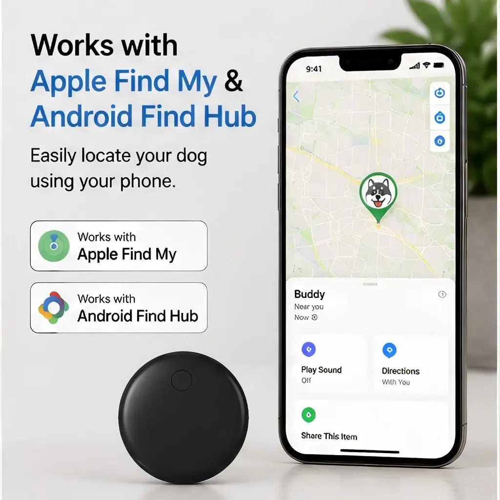 Dog GPS Tracker for Find My & Find Hub, Bluetooth Pet Locator Tag, No Monthly Fee, Waterproof Anti-Lost Tracker