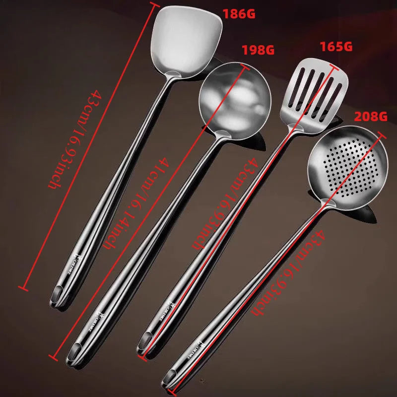 Food Stainless Steel Wok Spatula Metal Kitchen Utensils Slotted Turner Spoon Ladle Utensil Set Kitchen Accessories Cooking Tools