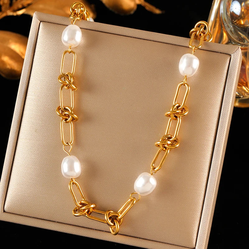 EILIECK 316L Stainless Steel Metal Colored Zircon Chain Necklace Bracelet Set For Women Fashion Statement Waterproof Jewelry
