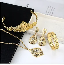 Arabic Jewelry Sets Morocco Choker Necklace Dangler Earring Bracelet Ring Gold Color Ethnic Women Charm Bijoux