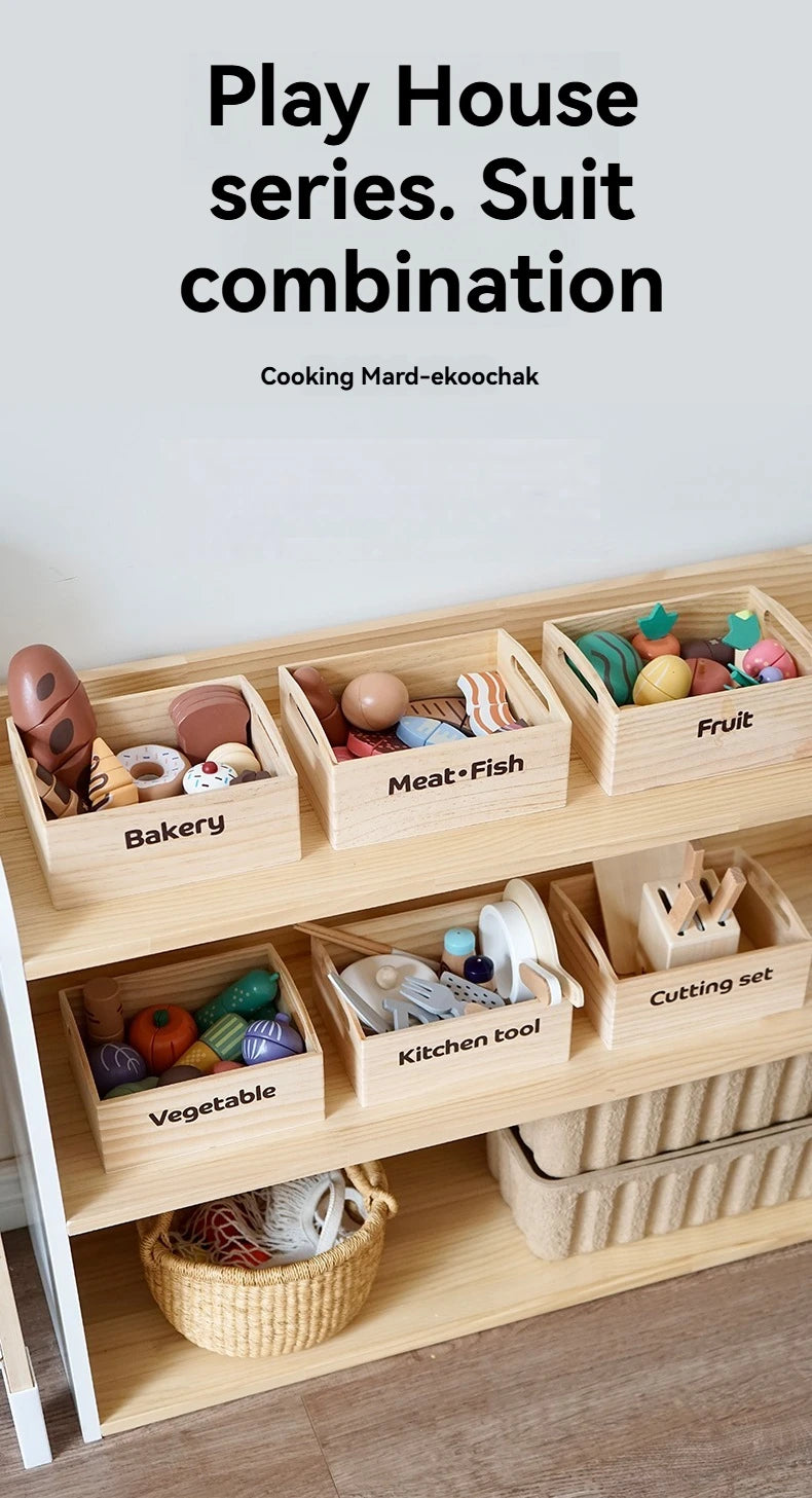 Children's Wooden Fruits and Vegetables, Joyful Play at Home Toys, Wooden Simulation Kitchen Toys, Girls Cooking Food