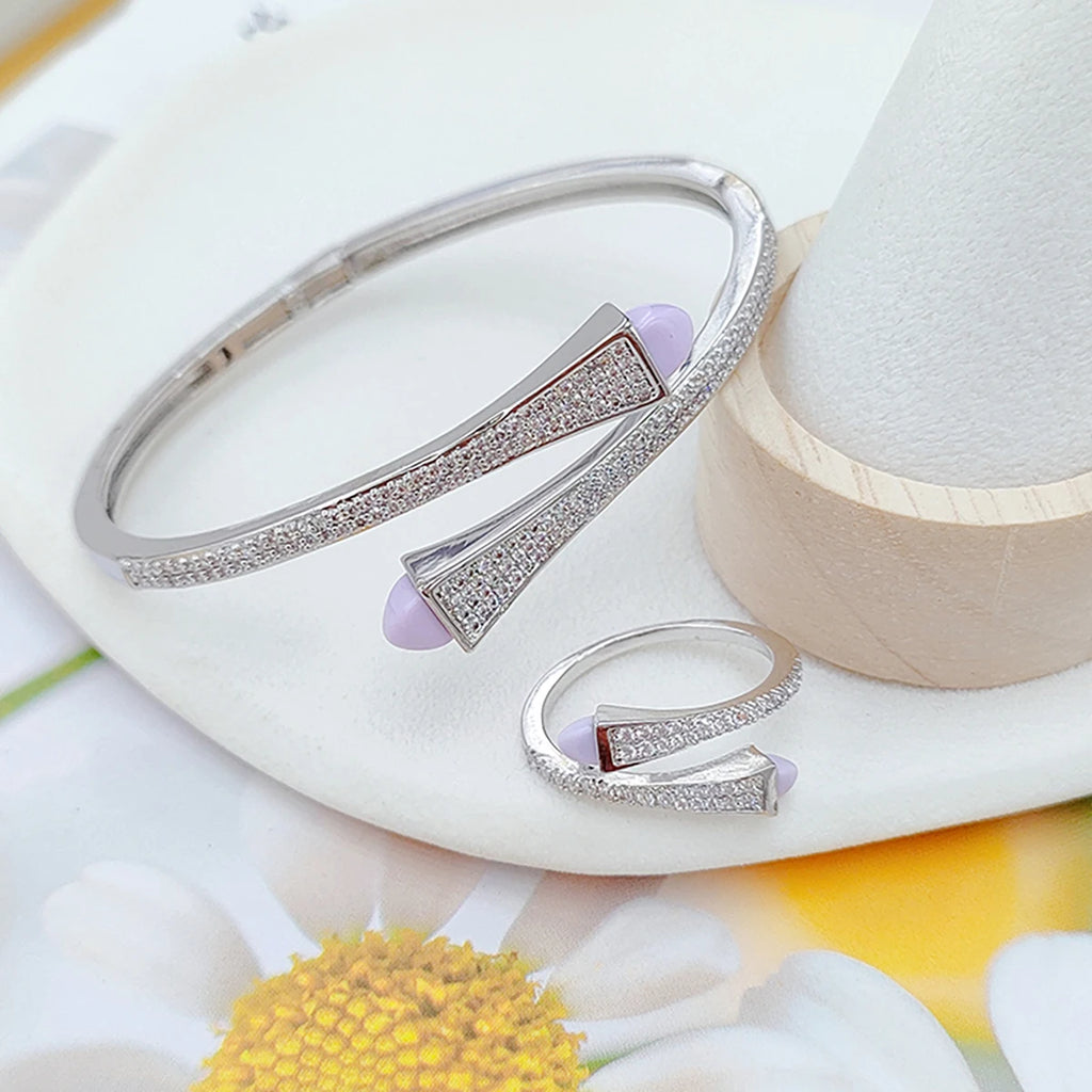 2025 New Cute Women Fashion Bracelet & Ring Set Candy color stone Simple Open Cuff Bangle Ring Arab Middle Eastern Jewelry Set