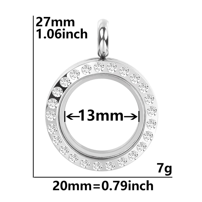 5Pcs 20-40mm Stainless Steel Glass Memory Cremation Urn Locket Pendant Openable Round Reliquary Photo Medaillon Colgantes
