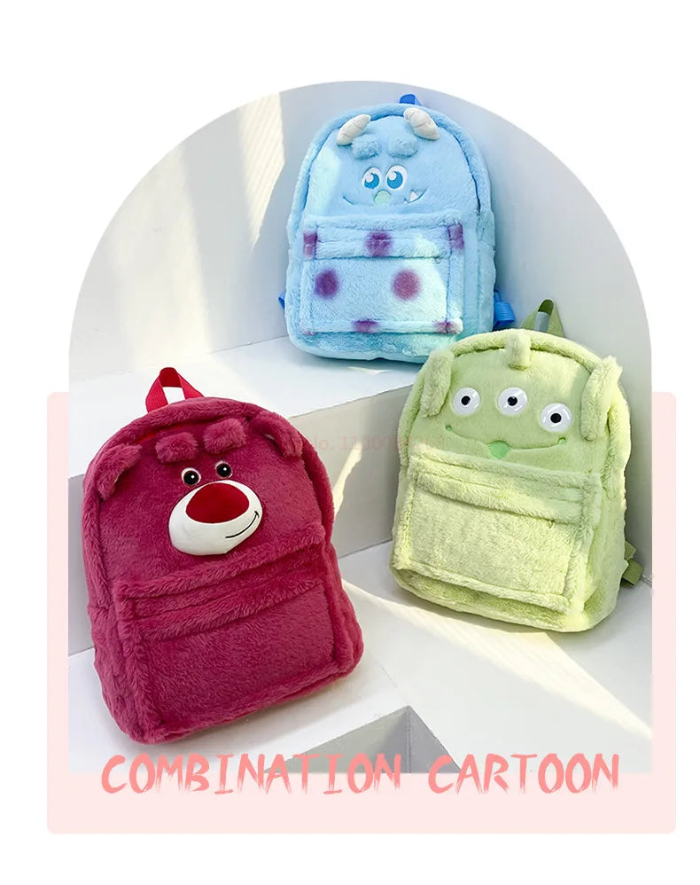 New Lotso Alien Cartoon Funny Plush Backpack Students Large Capacity Bag Girls Casual Soft Stuffed Schoolbag Lightening Bag