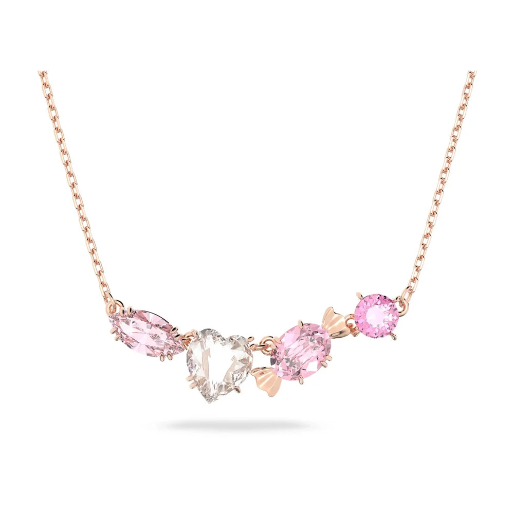 2026 New High-Quality Colorful Candy Butterfly Crystal Star Dancing Heart Double-Layer Simple Necklace - Valentine's Day Gift