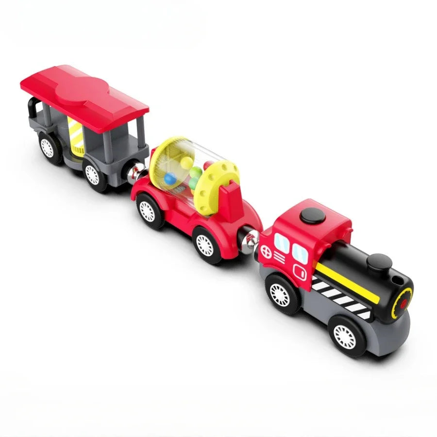 Kid Magnetic Electric Train Car Locomotive Wooden Track Slot Diecast Railway Track Children's Educational Toys Gifts