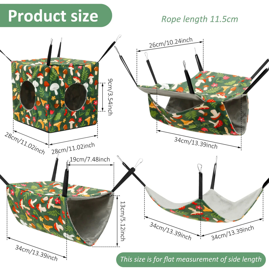 4Pcs Hamster Hammock Set Washable Guinea Pig Hideout Bed Soft Ferret Hanging Nest for Chinchilla Glider Squirrel