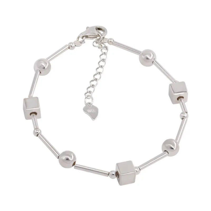 VENTFILLE 925 Sterling Silver Bead Geometry Necklace for Women Girl Korean Design Versatile Choker Jewelry Dropship Wholesale