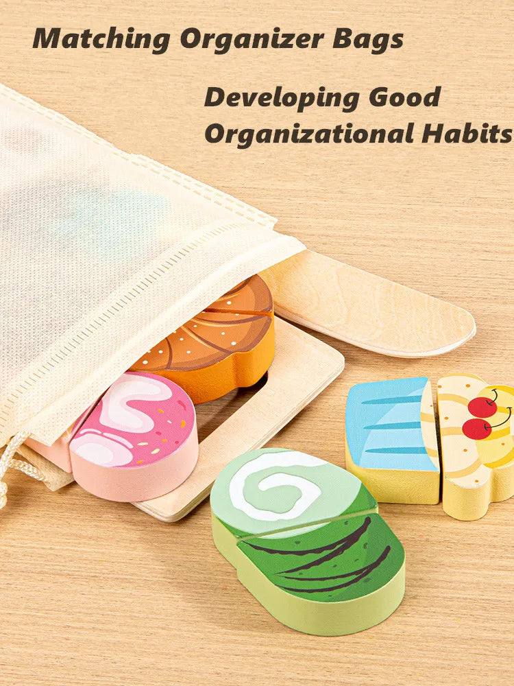 1pc Wooden Kitchen Pretend Play Food Cutting Toy with Storage Bag Suitable for Children 18 Months and Up