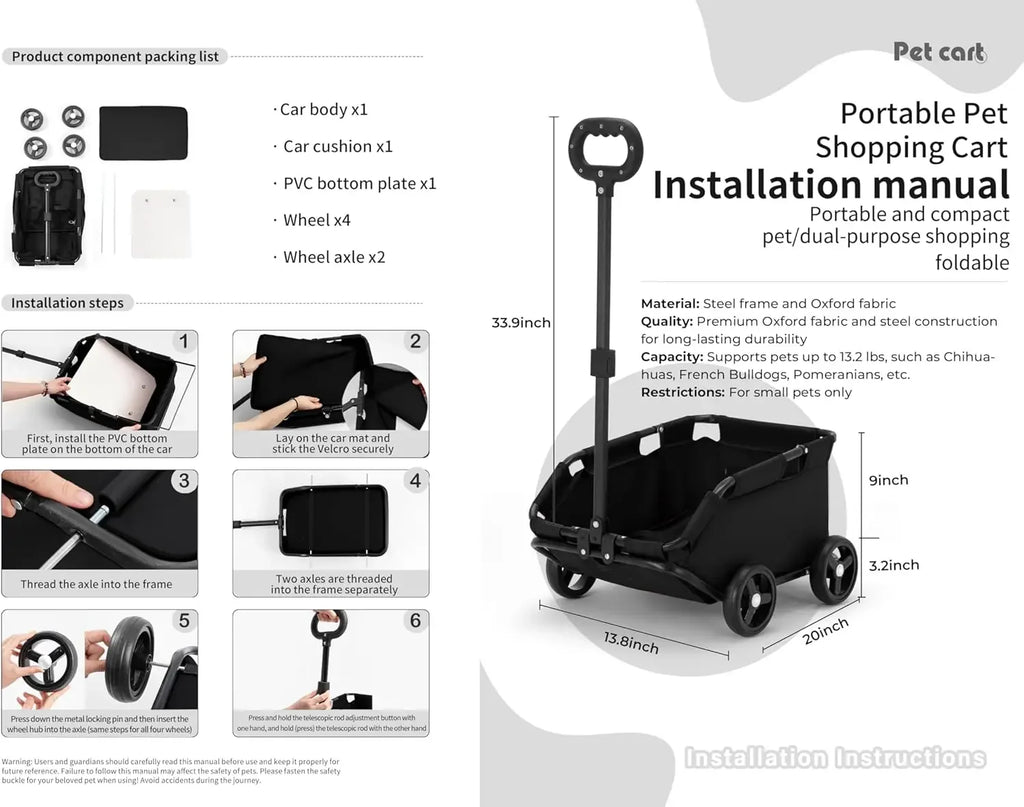 Lightweight Foldable Pet Stroller 4 Wheels Small Dog Handcart Comfortable Handlebars Foldable Dog Stroller for Small Cats & Dogs