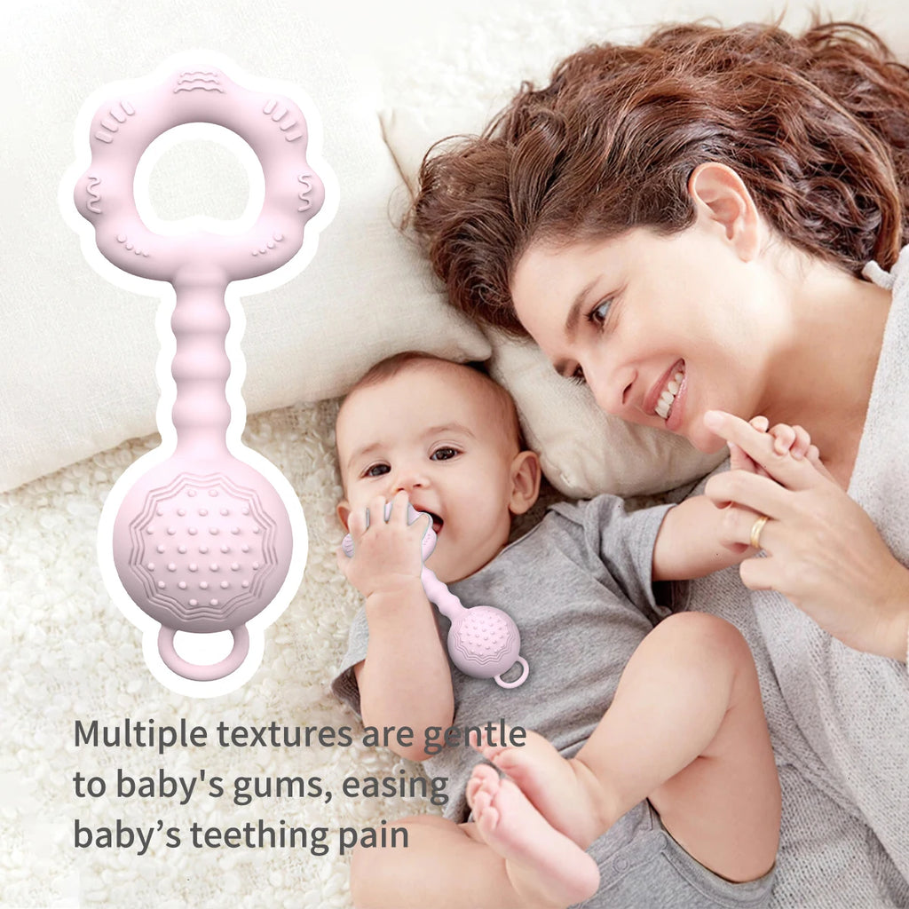 1ps Teethers for Babies 6-12 Months, Rattles for Babies 0-6 Months, 2-in-1 Rattle and Teether Toy for Soothing Baby Teething