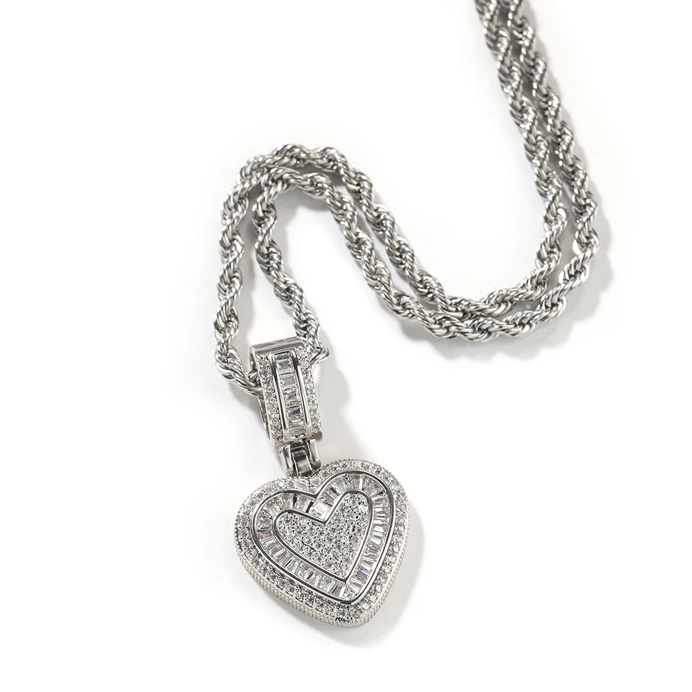 THE BLING KING Baguette CZ Small Heart Shaped Pendant Necklace For Women Iced Out 5A+ Cubic Zironia Lovely Jewelry Birthday Gift