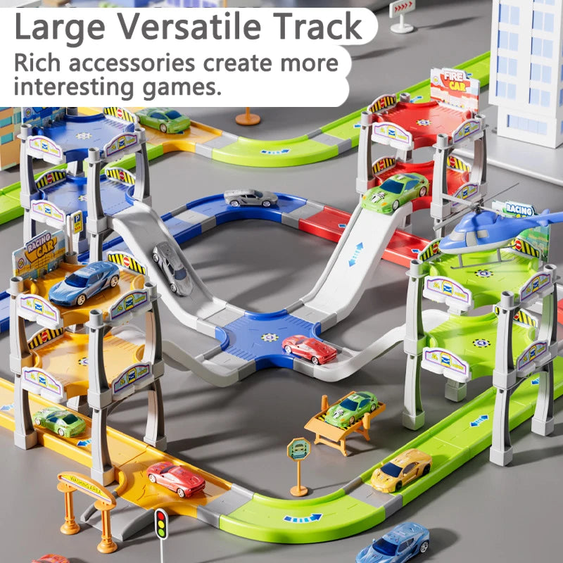 Children Parking Lot Ramp Track Car Toys Urban Rail Construction Vehicles Play Set Race Tracks Road Games Preschool Boys Gifts