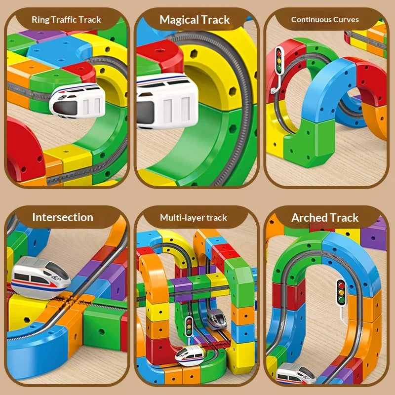 Electric Magnetic Track Set With Anti-Gravity Vehicles - 100+ Pieces Stem Building Toys, Creative Diy Railway For Kids Gift Toy