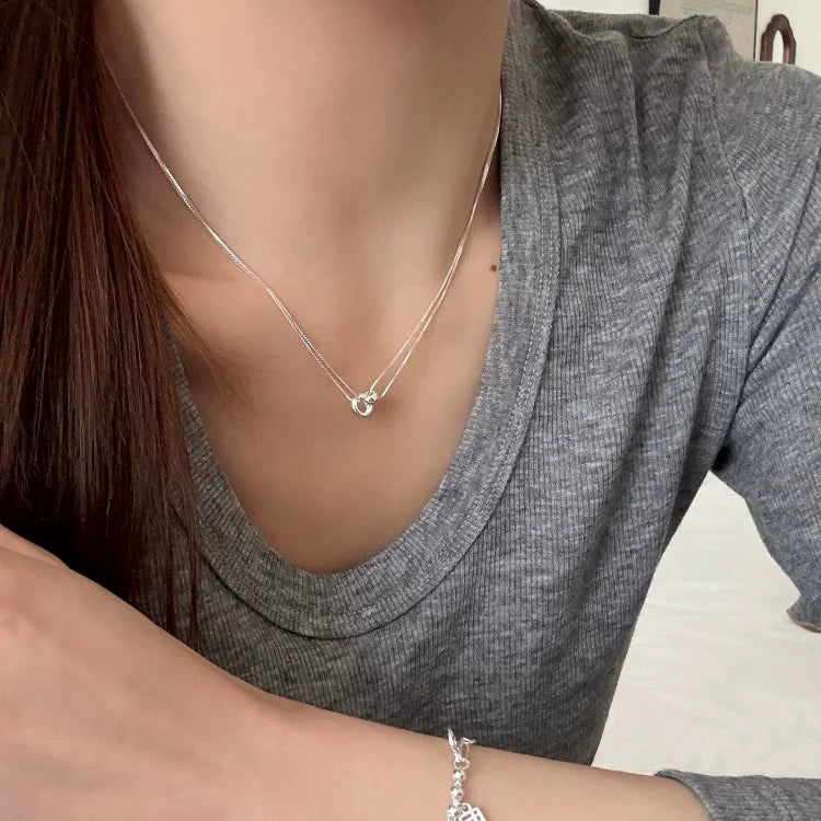 VENTFILLE 925 Sterling Silver Bead Geometry Necklace for Women Girl Korean Design Versatile Choker Jewelry Dropship Wholesale