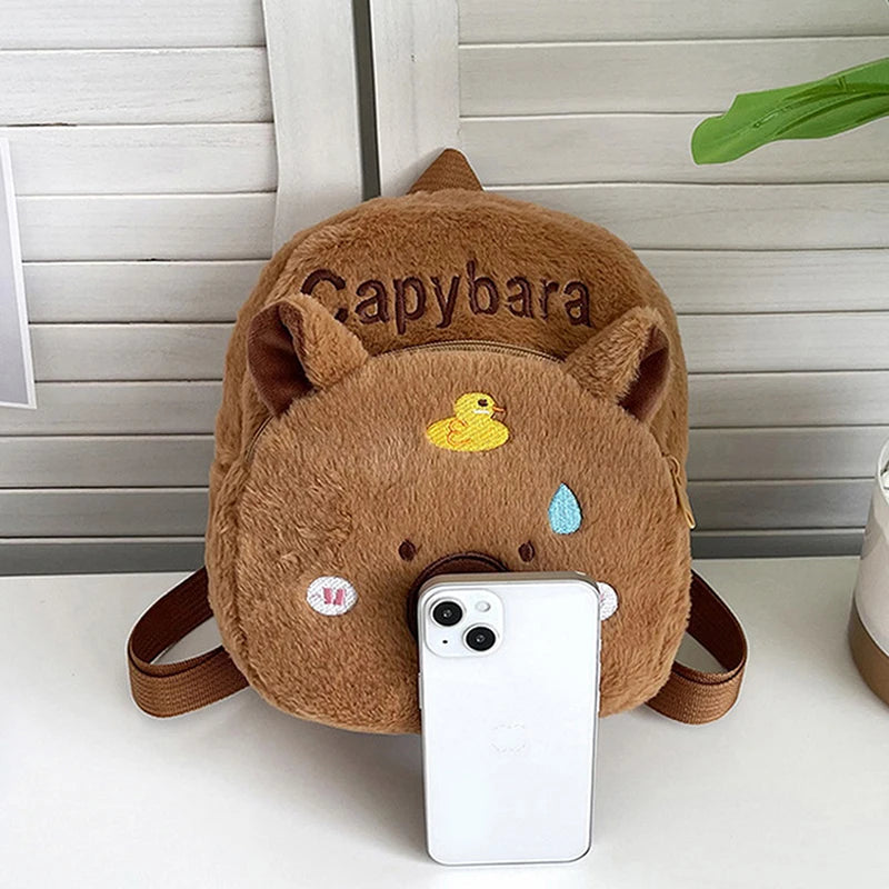 New Capybara Cartoon Animal Doll Plush Backpacks; Cute Portable Bag for Girls.