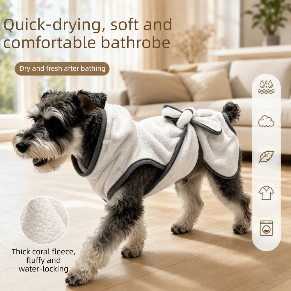 Coral Fleece Pet Bathrobe Towel Absorbent Tie Up Style Dog Bath Towel Comfortable Hooded Pet Drying Towel Dog Cat Pet Products