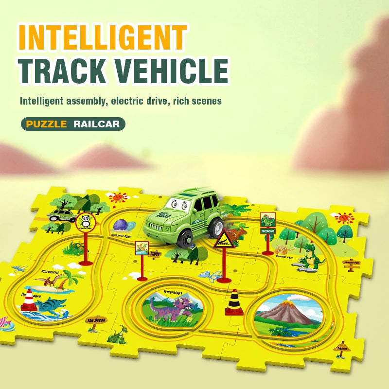 Children Puzzle Electric Railroad Car Set DIY Assembly Track Kit Automatic Rail Education Interactive Toy Children Boys Gift