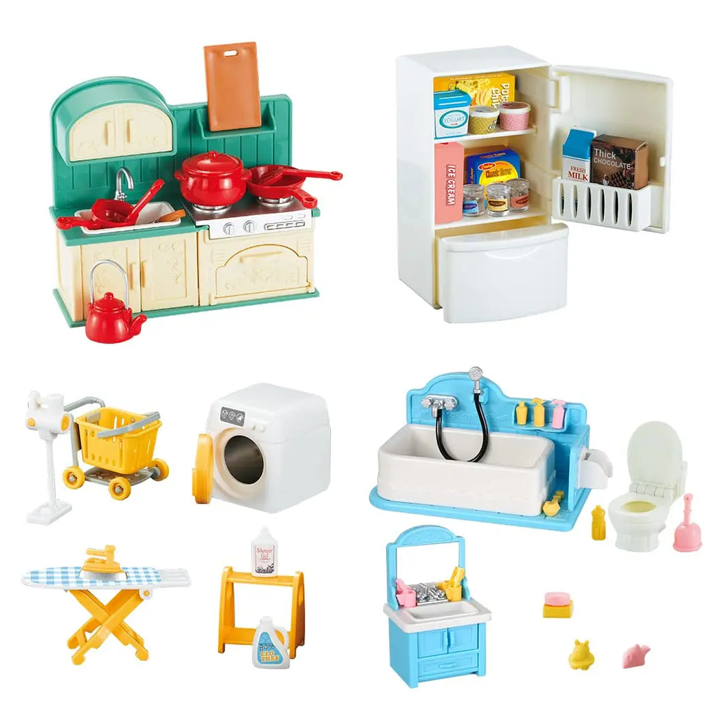 Doll House 1:12 Miniature Furniture Kitchen Toy Dining Table Dollhouse Accessories Montessori Bedroom Bathroom For Girl Gift