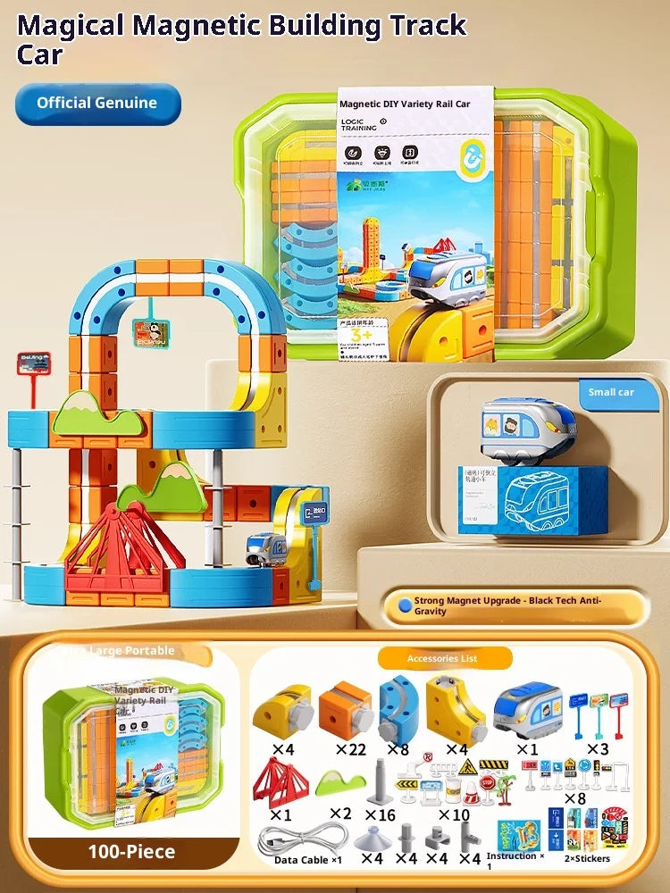 DIY Train Toy For Boys Magnetic Track 1:64 Electric Vehicle Miniature Model Toys Education 3 Years Children Gifts