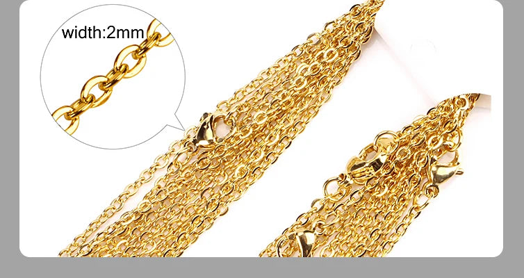LUXUSTEEL 10Pcs/Lot Stainless Steel Chains 2mm/1mm O Shape Rolo Link Cuban Long Necklace For Women Pendant DIY Jewelry Wholesale