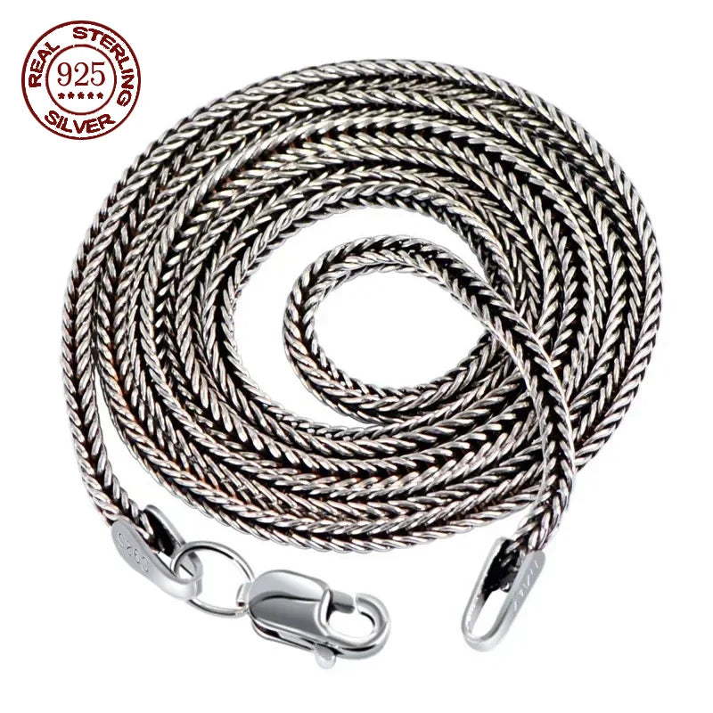 Pure S925 Sterling Silver Bright Classical Chopin Link Weave Fox Tail Pendant Chain Necklace 1.6mm Thick Men Woman Fine Jewelry