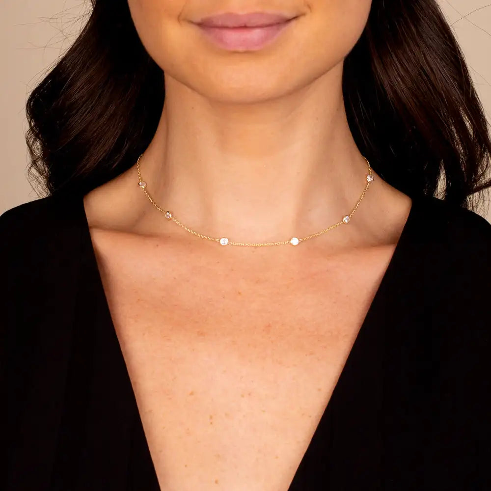 3MM Bezel Set Round Dot Geometric CZ Station Chain Necklace 100% 925 Stelring Silver 46cm 85cm 102cm Multi Layer Chains