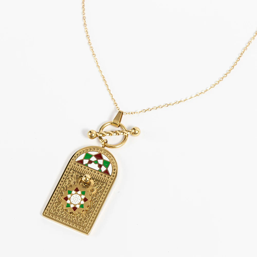 2025 Vintage Simple Colored Heart Tarot Pendant Necklace Fashionable Geometric Jewelry Anniversary stainless steel for Women