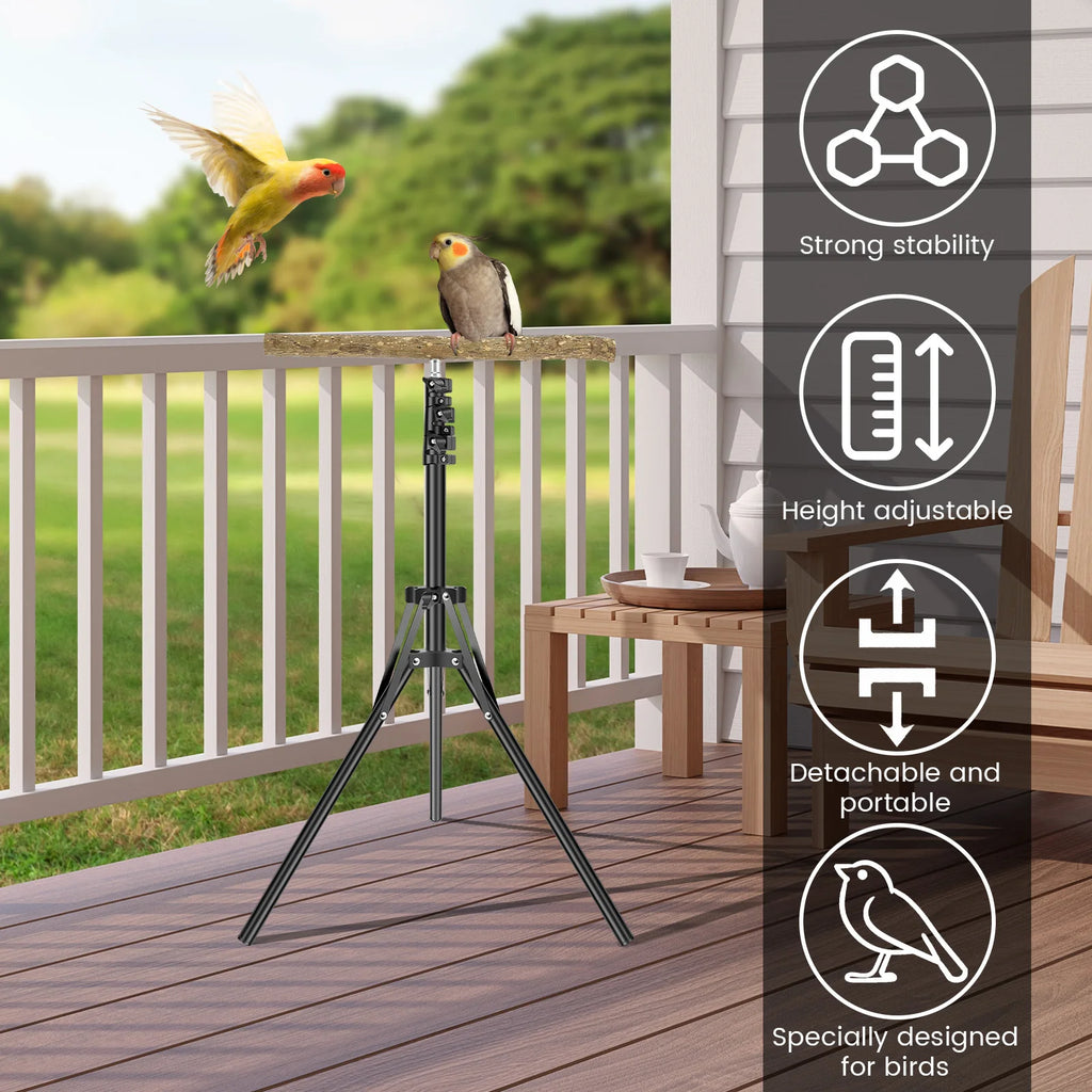 Wood Bird Branch Stand Height Adjustable Foldable Parrot Bird Training Perch Pet Bird Toy Portable Outdoor Perches Platform