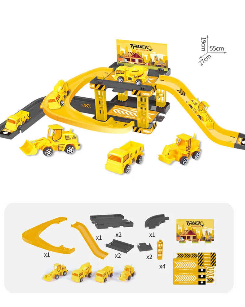 Track Parking Lot Toys Multi-Storey Rail Car Parking Building Fire Police Engineering Vehicle Car Children's Toys