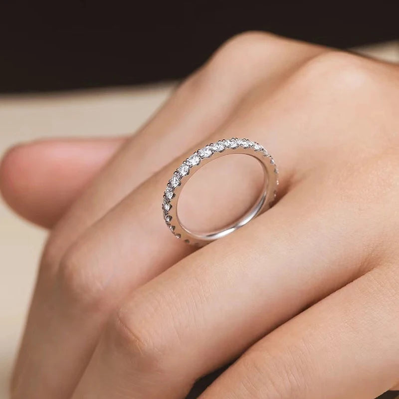 1.0mm-3.5mm Round Brilliant Cut Moissanite Wedding Rings Half Eternity Band 925 Silver Lab Diamond Wedding Ring With Certificate