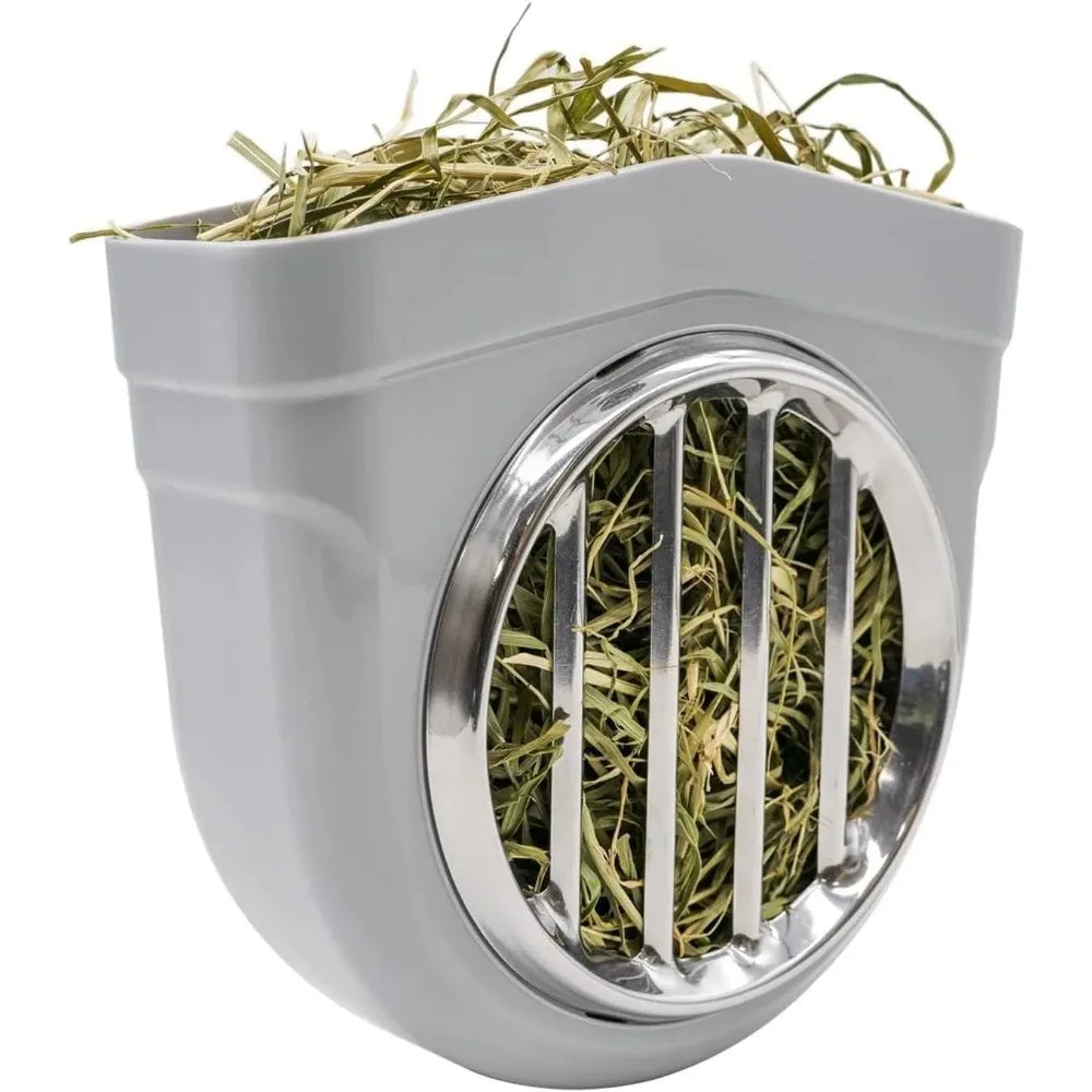 Small Animal Hay Feeder Chew-Proof ABS Stainless Steel Grid Alfalfa Rack for Rabbit Bunny Guinea Pig Chinchilla Cage Hutch Crate