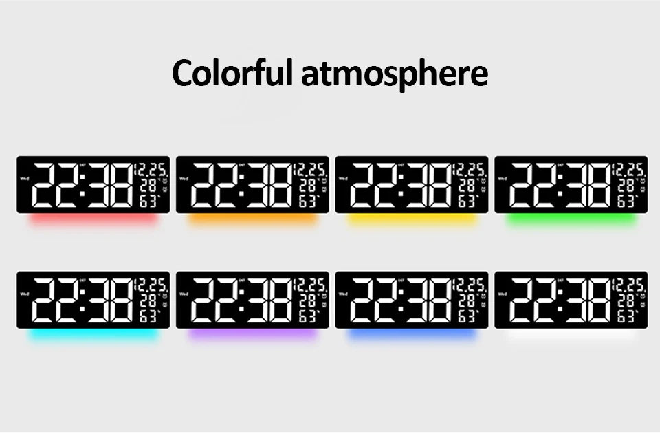17" Large Digital Wall Clock 11Colors Dispaly & Dynamic RGB LED Clocks Temp Date Week Display Remote Control Dual Alarms Clock
