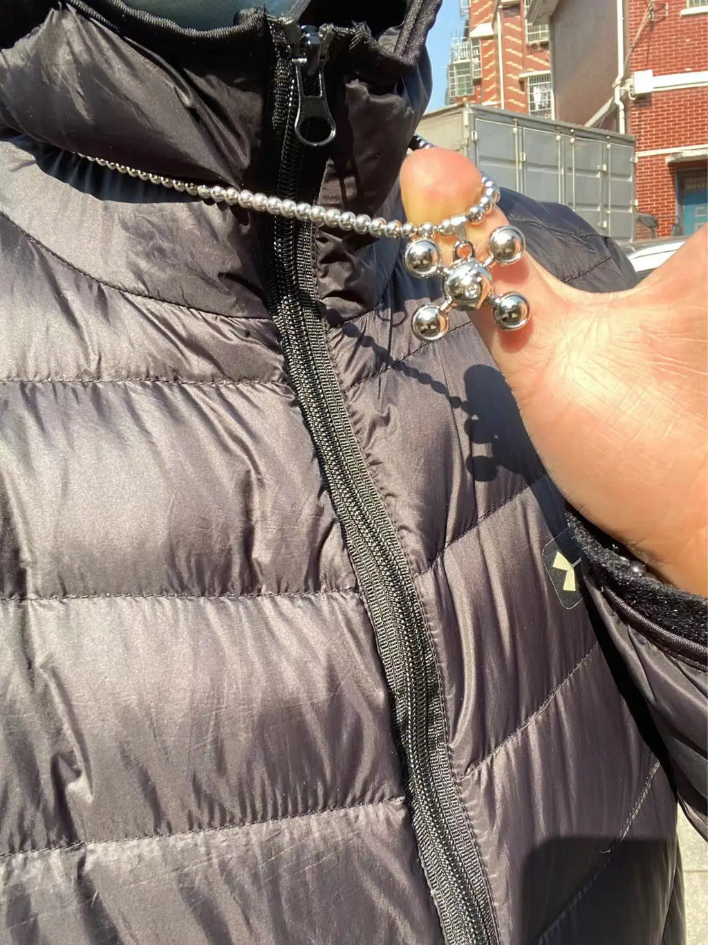 Fashion Stainless Steel Round Bead Chain Quadangle Ball Pendant  For Men Women Personality Niche Design Sense Necklace Gift