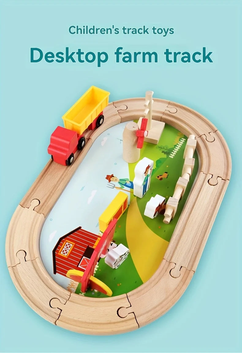 Wooden Rail Car Toy Children's Train Puzzle Assembly Early Education Toy Boy and Girl Birthday Gift Set